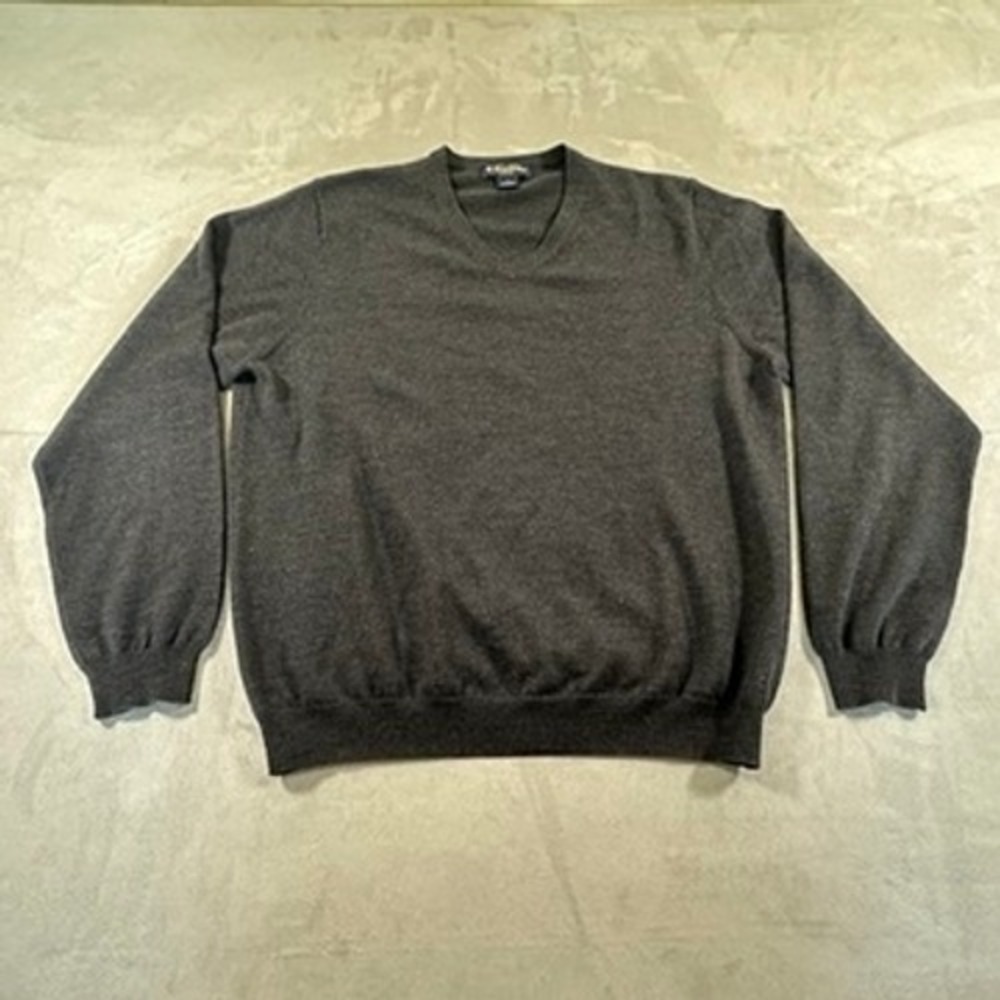 Brooks Brothers V-Neck Sweater Mens Merino Wool Stretch Large Gray